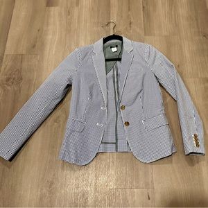 Jcrew Gingham Blazer Navy Blue & White Size 0
